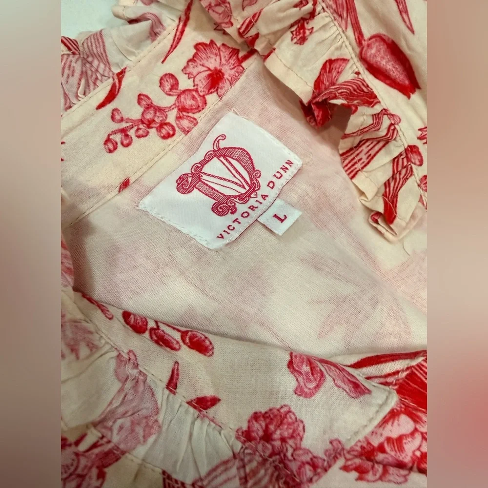 EUC Victoria Dunn Pink And White Floral 100% Cotton Button Front Dress - Large - Picture 3 of 9